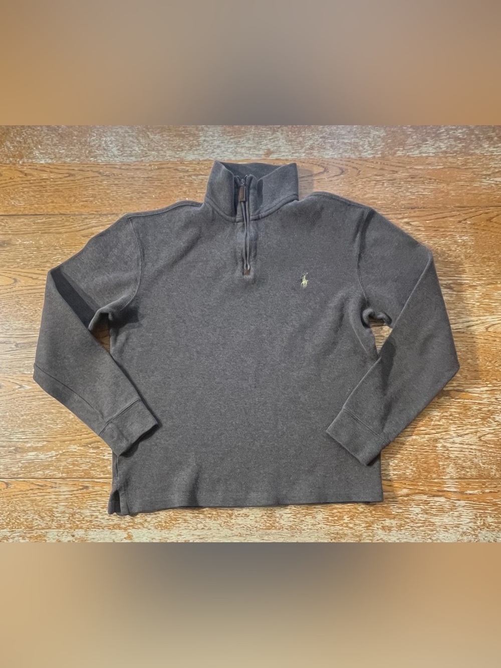 Polo Ralph Lauren Brown/Tan Sweater Cotton Ribbed Knit Quarter Zip Size Small